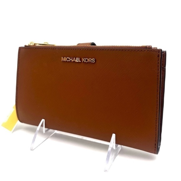 Michael Kors Large Double Zip Wallet Wristlet Luggage Brown - Picture 1 of 9